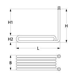 Värmare 2000W 230V L 250mm H1 154mm H2 36mm 2-håls fästanslutning Flat Plug 6.3 mm