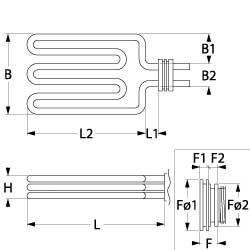 Värmare 6800W 230/400V L 299mm L1 16mm L2 283mm B1 30mm B2 77mm Turning Flang