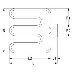 Värmare 2000W 230V L 327mm Bakningsugn L1 85mm L2 244mm B1 98mm B2 31mm Square Flang