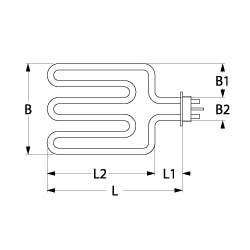 Värmare 2500W 230V L 360mm L1 50mm L2 310mm B1 105mm B2 31mm fyrkantig flän