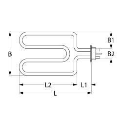 Värmare 2000W 230V L 427mm L1 50mm L2 377mm B1 54mm B2 30mm Square Flang