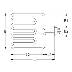 Värmare 3000W 230V L 350mm L1 75mm L2 275mm B1 138mm B2 31mm Square Flang