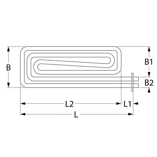 Värmare 2600W 230V L 468mm L1 13mm L2 455mm B1 105mm B2 25mm fyrkantig flänstråd M5