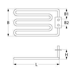 Värmare 1600W 230V L 295mm fyrkantig flänsanslutning Flat Sticks 6.3 mm rör Ø 63mm VK 1