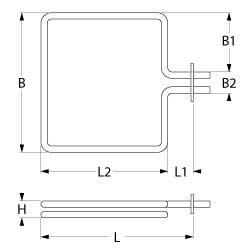 Värmare 2500W 230V L 544mm L1 100mm L2 444mm B1 160mm B2 33mm Square Flang