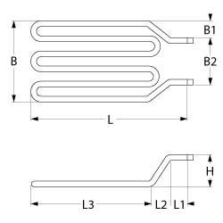 Värmare 3000W 230V L 480mm L1 70mm L2 40mm L3 370mm B1 23mm B2 79mm Connection M4 Pipe Ø 85mm