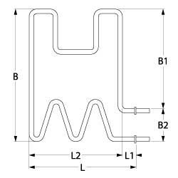 Värmare 2750W 400V L 538mm L1 58mm L2 480mm B1 523mm B2 95mm Connection M4 Pipe Ø 85mm VK 1