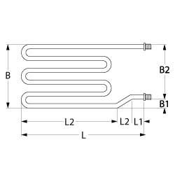 Värmare 2250W 230V L 485mm L1 35mm L2 60mm L3 390mm B1 20mm B2 115mm 2-håls fästning