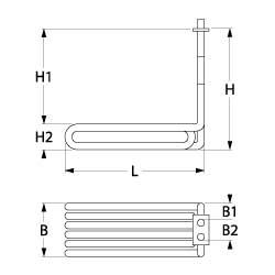 Värmare 5500W 230V L 320mm B1 19mm B2 48mm H1 213mm H2 38mm Square Fläns anslutning M5