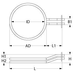 Värmare 5666W 230V L 590mm L1 105mm B1 33mm H1 37mm H2 29mm Square Fläns anslutning M5