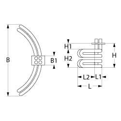 Värmare 8000W 230V L 170mm L1 33mm L2 138mm B1 29mm H1 13mm H2 115mm Square Flang