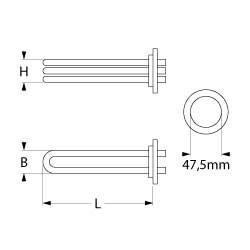 Värmare 3000W 230V L 265mm Rund flänsrör Ø 8mm VK 3 Kabellängd 135mm H 36mm