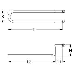 Värmare 820W 95V L 504mm L1 27mm L2 477mm 2-håls anslutningsanslutning M4 Tråd M14x1.5