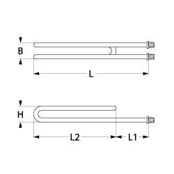 Värmare 1600W 220V L 240mm L1 65mm L2 175mm 2-hålsanslutningsanslutning M4 Tråd M12x1