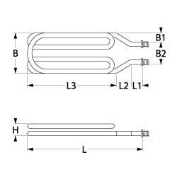 Värmare 3300W 220V L 255mm L1 20mm L2 25mm L3 210mm B1 16mm B2 33mm 2-håls fästning