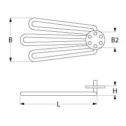 Värmare 3000W 230V L 380mm H1 15mm rund fläns med vinnande boll