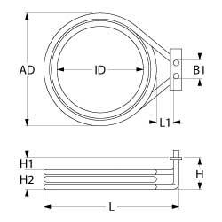 Värmare 4000W 380V L 240mm L1 25mm B1 56mm H1 5mm H2 38mm Square Fläns