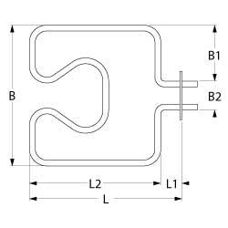 Värmare 1750W 230V L 326mm Bakningsugn L1 34mm L2 292mm B1 170mm B2 60mm Square Flang