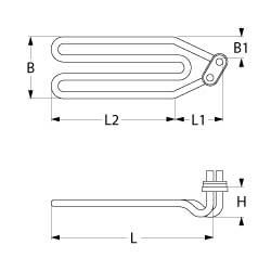 Värmare 2000W 230V L 365mm L1 95mm L2 270mm B1 30mm Tryckflänsanslutning Flat Sticks 6.3 mm