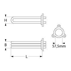 Värmare 6000W 230V L 410mm 3-håls flänsanslutning M5 Pipe Ø 85mm VK 3 LA 70mm H 50mm