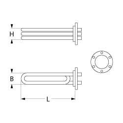 Värmare 6000W 230V L 420mm 6-HulSflange Connection M4 Pipe Ø 8mm VK 3 LA 41mm H 49mm