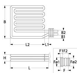 Värmare 12000W 230/400V L 280mm L1 10mm L2 270mm B1 13mm B2 31mm Vändflänsrör Ø 85mm