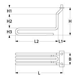 Värmare 2900W 230V L 310mm L1 5mm L2 305mm H1 30mm H2 125mm H3 40mm Square Flang