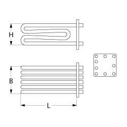 Värmare 18000W 230V L 194mm 10-håls fläns Vk 6 La 50mm kabellängd 730mm H 68mm B 87mm hål Ø 8m