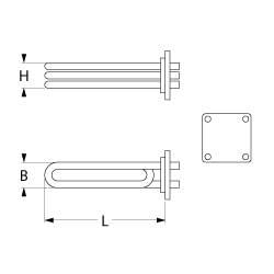 Värmare 3000W 230V L 233mm Square Flänsanslutning Flat Sticks 6,3 mm Pipe Ø 85mm Incoloy-800