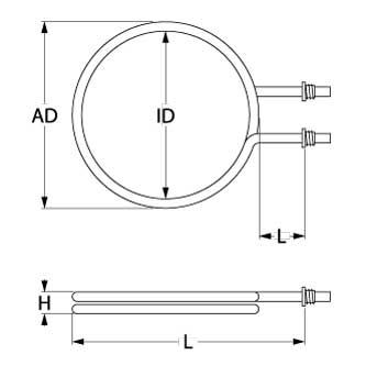 Värmare 4500W 230V L 530mm L1 100mm anslutning M4 Tråd M14x1.5 Pipe Ø 85mm VK 1