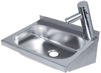 Handtvätt B 400mm D 320mm rostfritt stål H 180mm med sensorbeslag (strömförsörjning eller batteri)