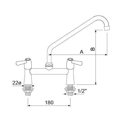 Två-håls mixer batteri Gev Classic Lambouse Ceramiable Expirition Longe 250mm Connection 1/2 