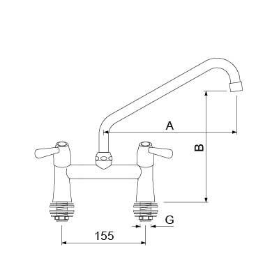 Två-håls mixer batteri Gev Classic Lambouse Ceramiable Expiration Length 200mm Connection 1/2 