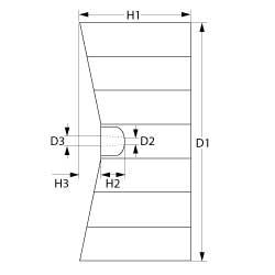 Fläkthjul D1 Ø 405mm H1 150mm spade 12 D2 Ø 14mm D3 Ø 17mm H2 22mm