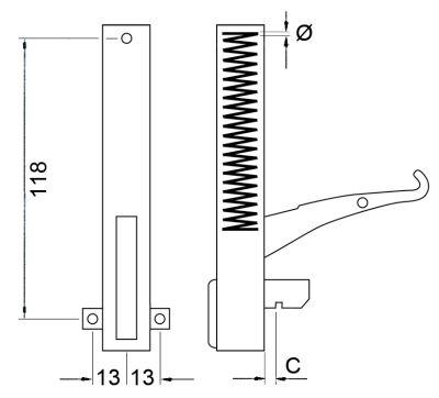Bakningsugn gångjärn L 162mm B 20mm Lasse Position vänster/höger BA 134mm