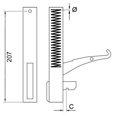 Bakningsugn gångjärn L 214mm Laske Position - BA 205mm fjäderlängd 103mm spåravstånd 13mm