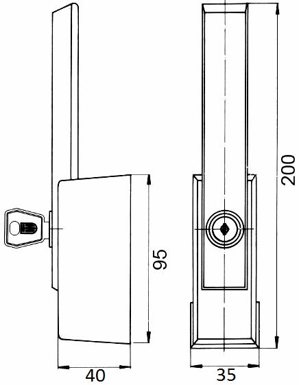 Lås låsbar Total längd 190mm Anslag vänster/höger