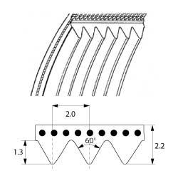 V -BELT MED RIBS L 630MM B 12MM RIBS 6 Profil TB2