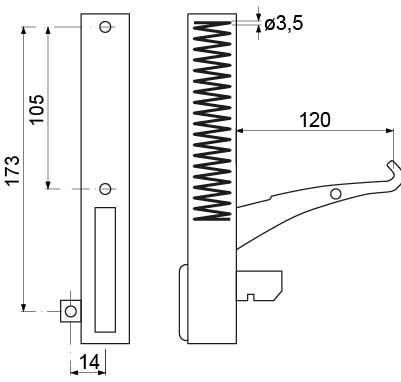 Bakningsugn gångjärn B 25mm Laske Position höger ba 173mm fjäderlängd 112mm Laske Fästning 14mm