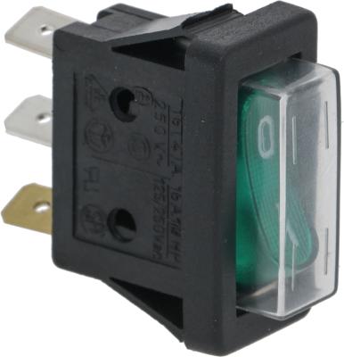 ROCKER SWITCH MONTERING Mätningar 30x11mm Grön 1NO/indikatorljus 250V 0-I 16A