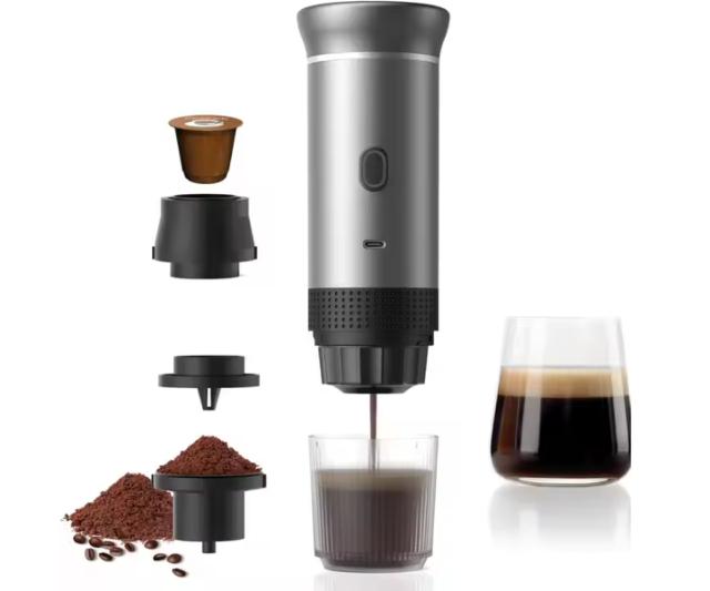 Svart bärbar 3-i-1 espressomaskin